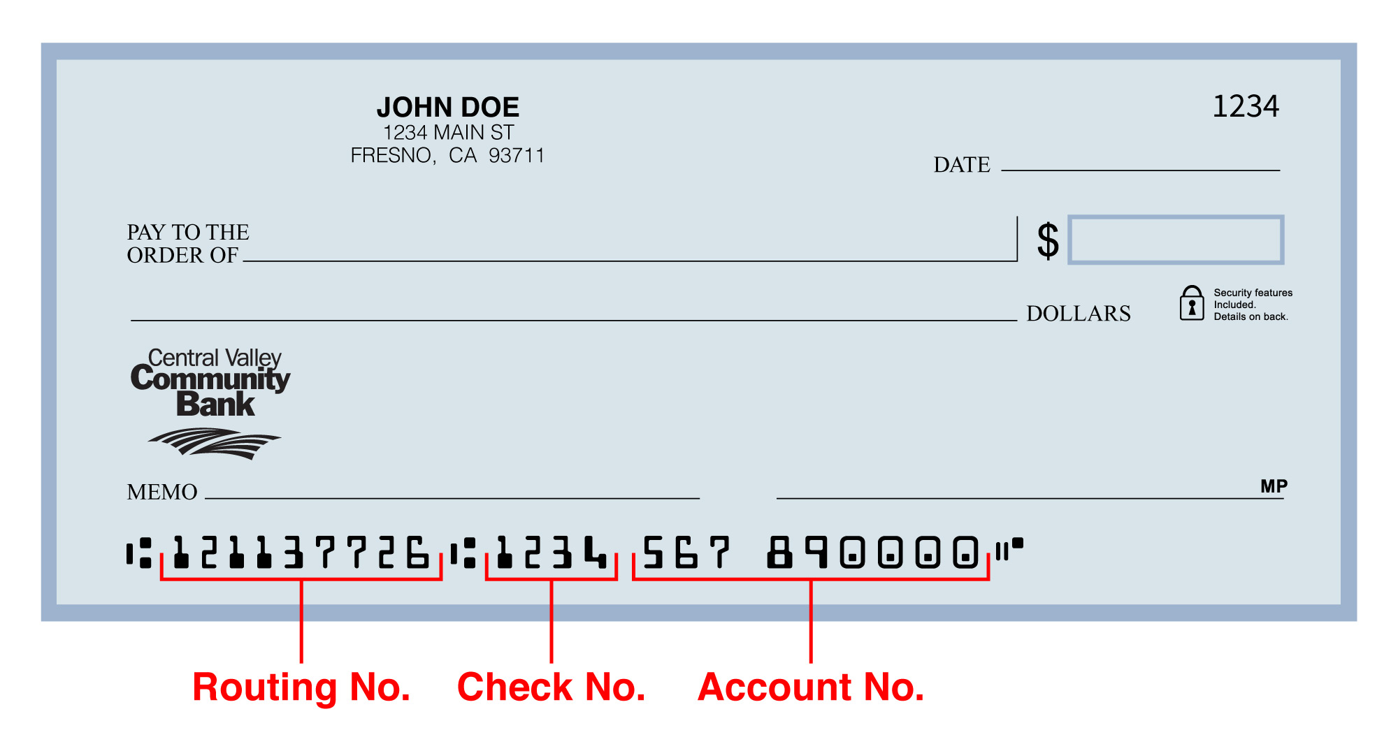 Central Valley Community Bank Routing Number Check Account.
